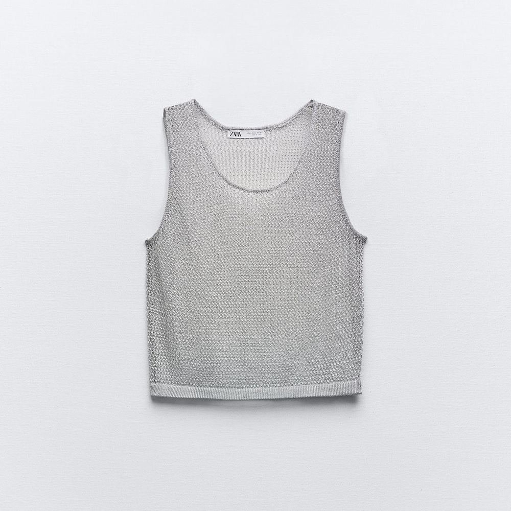 Zara Silver Metallic Knit Top